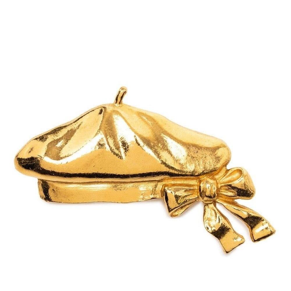 Chanel Ribbon Motif Beret Gold Plated Brooch